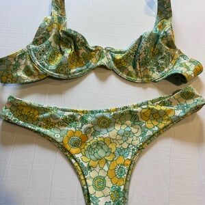 Kulani Kinis Floral Bikini Set in Green and Yellow